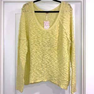 Free People V-Neck Oversized Sweater Yellow Medium NWT
